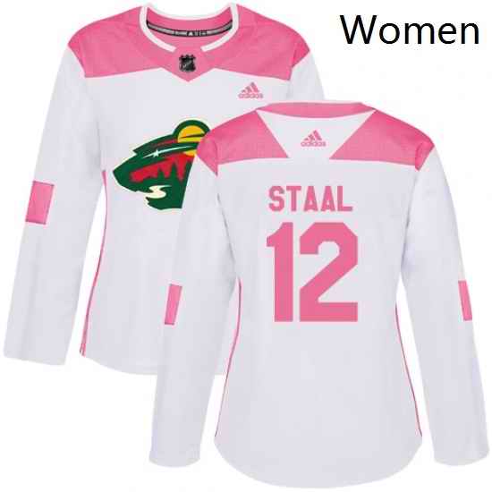 Womens Adidas Minnesota Wild 12 Eric Staal Authentic WhitePink Fashion NHL Jersey